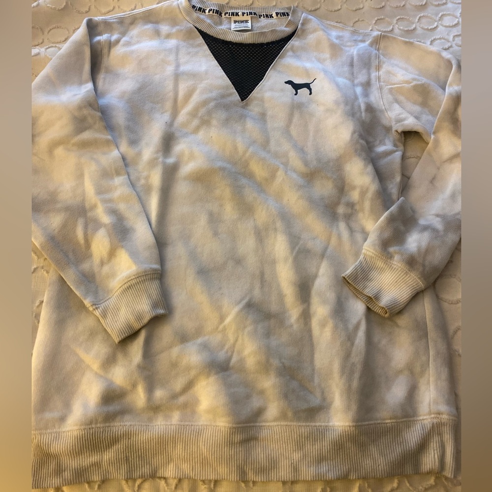PINK crew neck mesh sweater